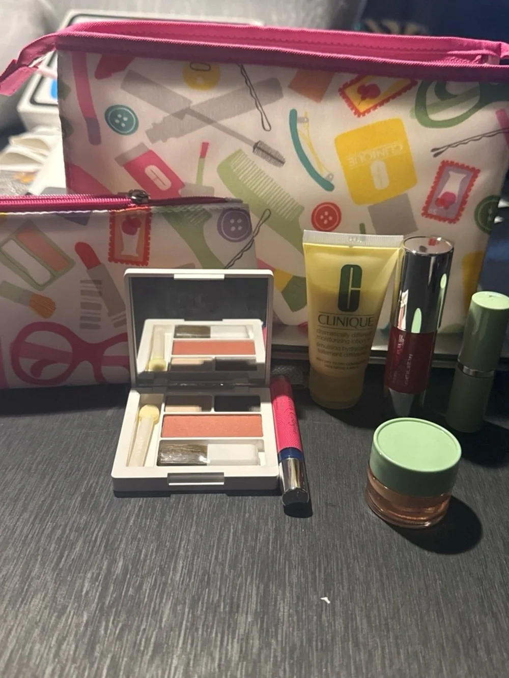 Clinique Pink and Coral Eyeshadow & Lip Set with Cosmetic Bag